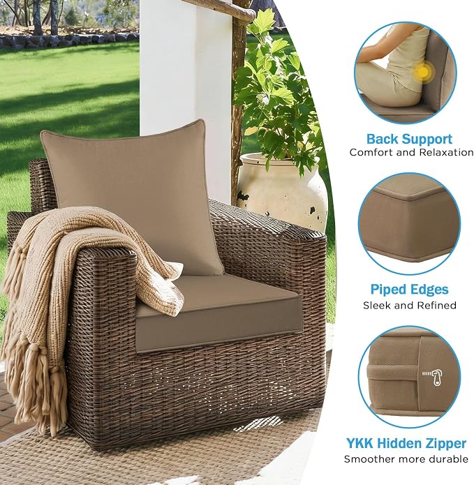 Sunbrella Outdoor Deep Seat & Back Cushion Set, 24 x 24 Inch Water Repellent - Image 6