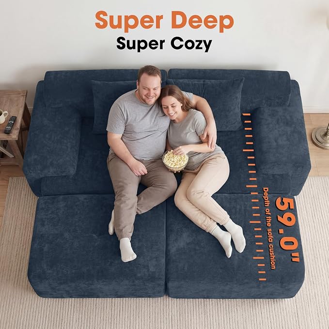 83.5" Boneless Loveseat with 2 Ottoman, Cloud Comfy Sofa Bed, Modular Sofa - Image 3
