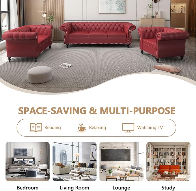 QHITTY 2 Piece Living Room Set, Sectional Chesterfield Sofa Chair Contemporary - Image 6