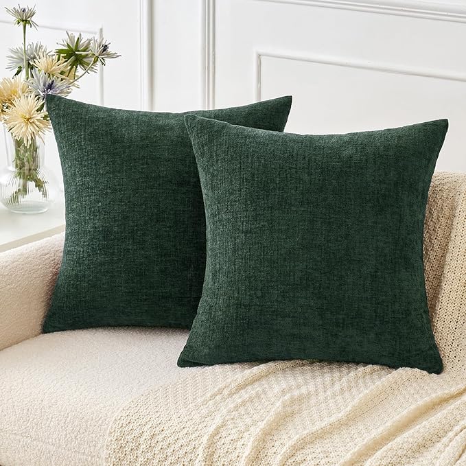 MIULEE Pack of 2 Green Throw Pillow Covers 20x20 Inch Soft Chenille Pillow by MIULEE