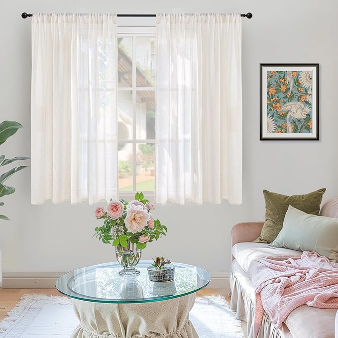 BGment 48 Inch Length Natural Linen Curtains - Image 2