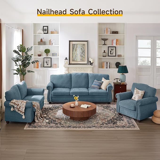 ONBRILL Nailhead Trim Armchair, Rolled Arm Accent Chair - Image 7