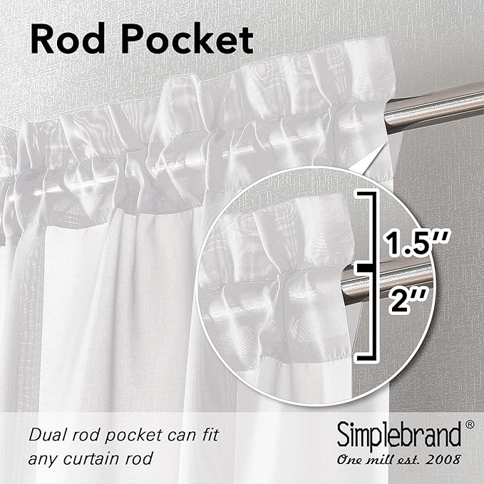 Simplebrand Sheer White Curtains 120 Inches Long, Extra Long Rod Pocket Solid - Image 6