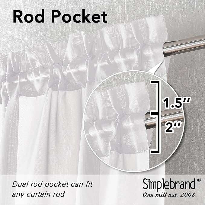 Simplebrand White Sheer Curtains 90 Inches Long, Light Filtering Rod Pocket - Image 6