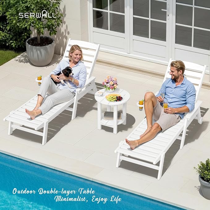 SERWALL Round Outdoor Side Table, HDPE Small Adirondack End Table, 2-Tier Patio - Image 10