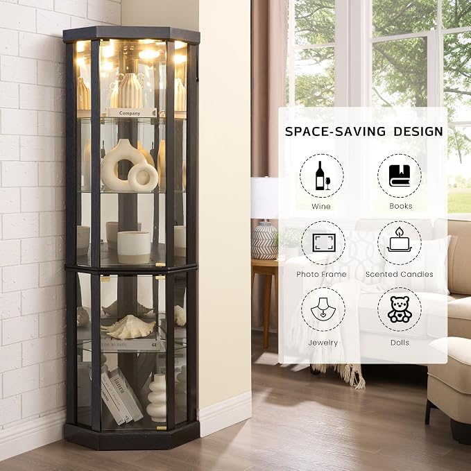 Corner Curio Cabinet, Light Bulb Inclued, Wine Bar China Cabinet - Image 9