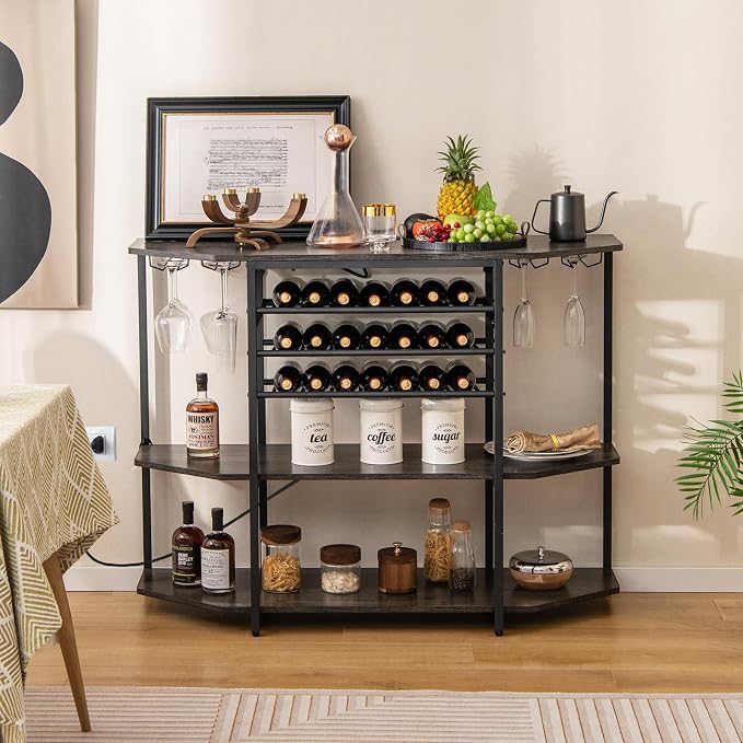 COSTWAY Wine Bar Cabinet, 3-Tier Liquor Cabinet - Image 8