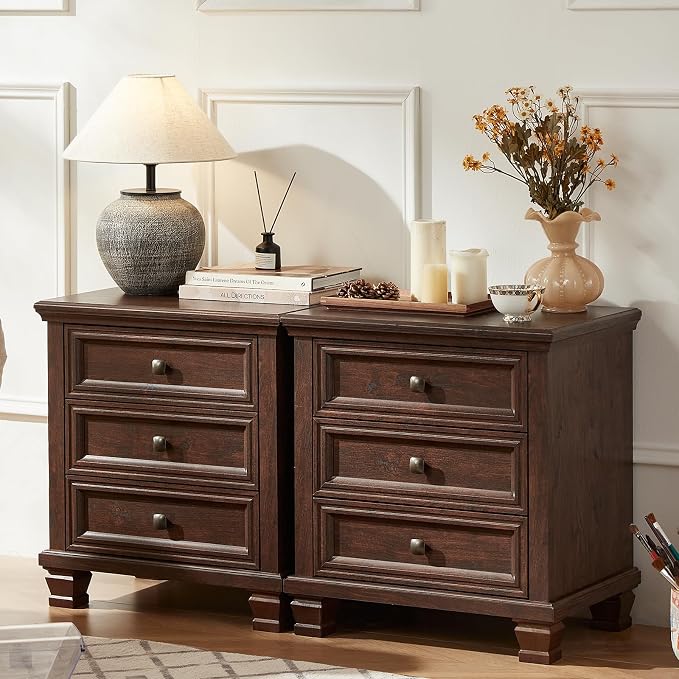 SAVOR LIFE Farmhouse Nightstand Set of 2, Rustic Couch End Table by SAVORLIFEFurniture