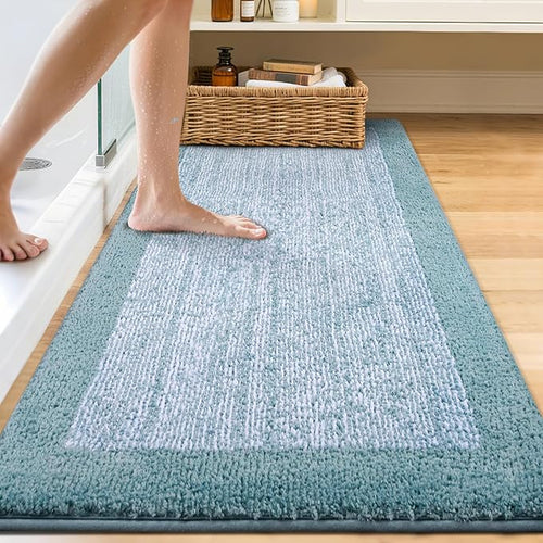 60x24 Long Bathroom Rugs Washable Non Slip, Dusty Blue Bath Mat - Image 2