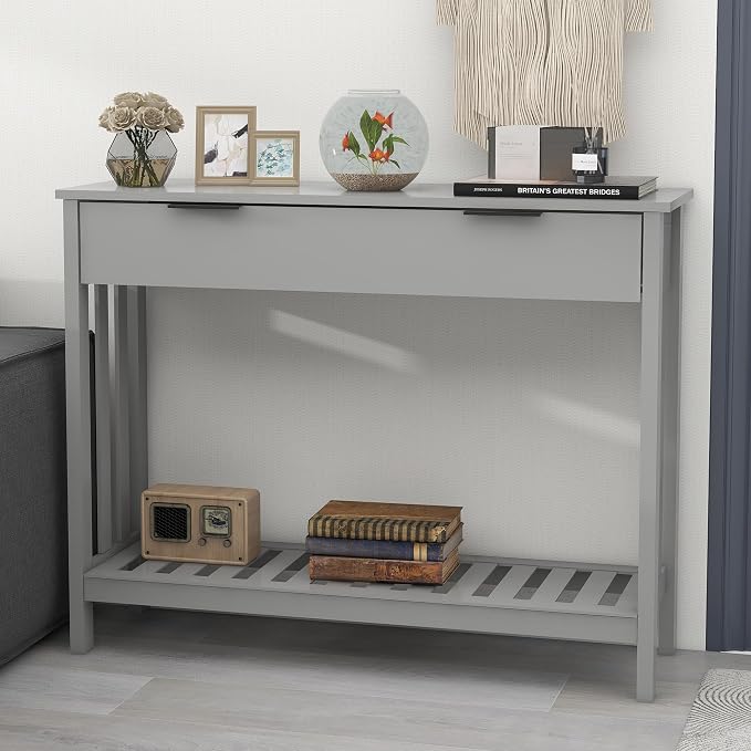 TaoHFE Entryway Table with Storage, Modern Sofa Table with Slatted Frame - Image 6