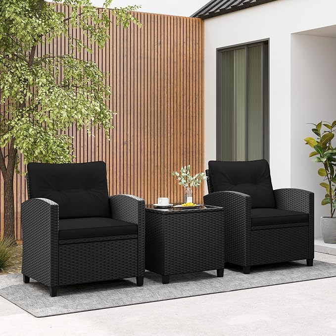 Tangkula 3 Piece Patio Furniture Set, Rattan Conversation Set w/Soft Seat & - Image 9