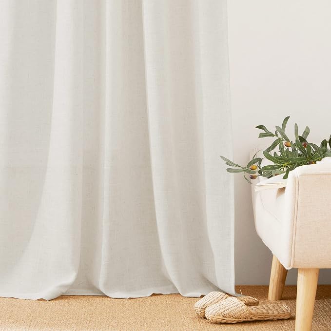 RYB HOME Linen Flax Curtains 84 inches Long, Absorbent Linen Woven Half Privacy - Image 7