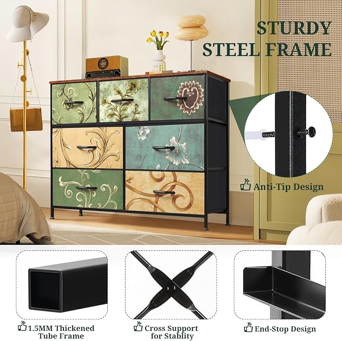 7-Drawer Dresser for Bedroom, Anti-Tip Wide Storage Organizer Fabric Chest of - Image 4