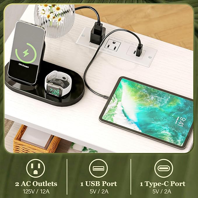 SUPERJARE Nightstand with Charging Station, Bed Side Table with Adjustable - Image 4