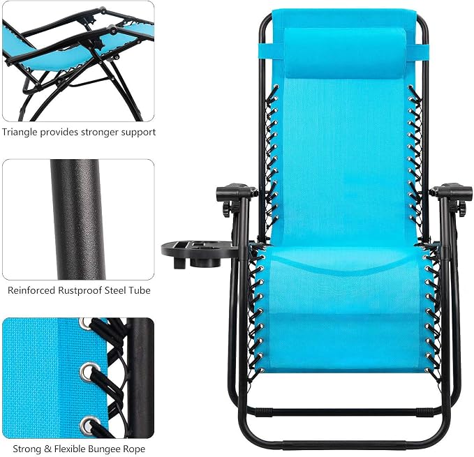 Devoko Patio Zero Gravity Chair Outdoor Folding Adjustable Reclining Chairs - Image 8
