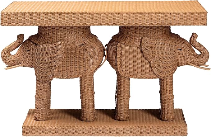 Bali & pari Elissa Bohemian Honey Rattan Elephant Console Table - Image 4