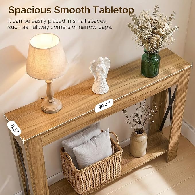YATINEY Farmhouse Console Table, 39.4'' Small Narrow Entryway Table, Wood Couch - Image 5