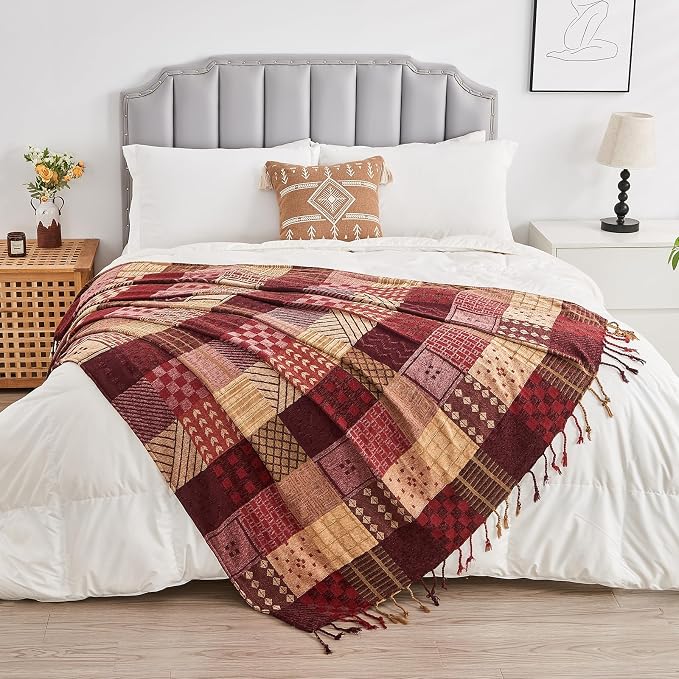 Boho Throw Blanket, Patchwork Large Blankets - Image 4