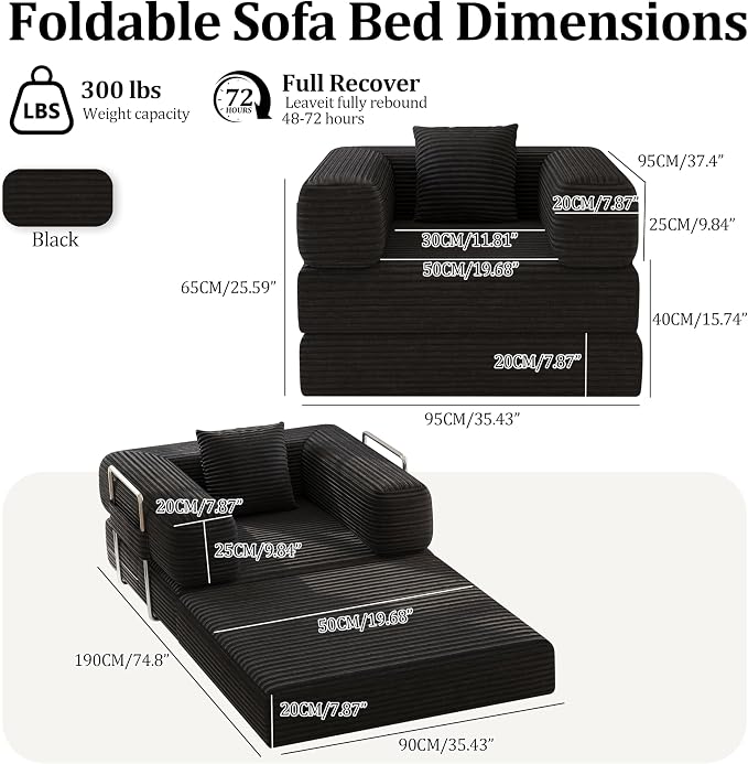 BSHOMGI Folding Sofa Bed, 2 in 1 Convertible Sofas Lounger Comfy Single Chair - Image 2