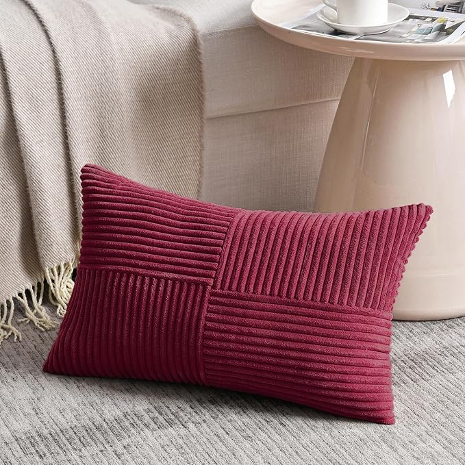 Fancy Homi 2 Packs Burgundy Lumbar Decorative Throw Pillow Covers 16x32 Inch - Image 2