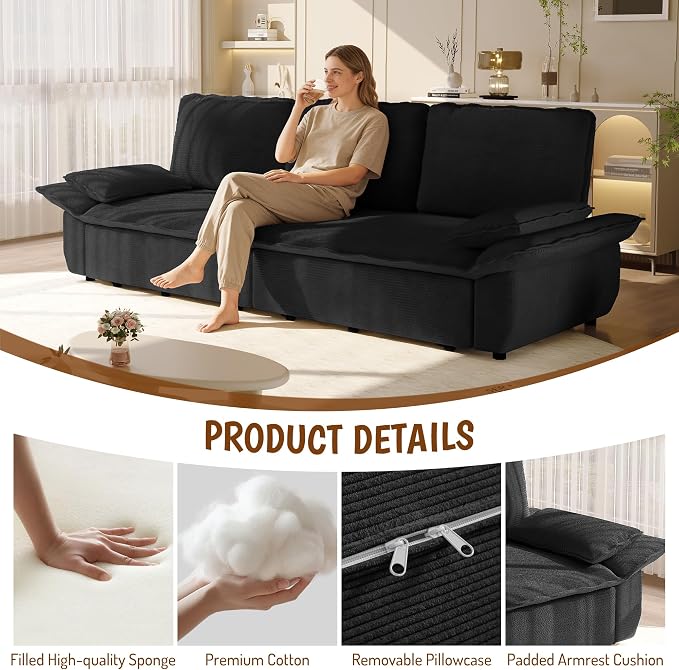 KEIKI 94.5" King Pull-Out Sofa Bed, 3-in-1 Convertible Couch - Image 5