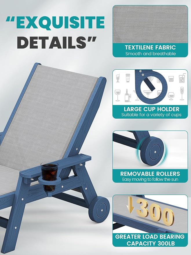 SERWALL Textilene Patio Chaise Lounge Chair, 5 Positions Adjustable Outdoor - Image 4