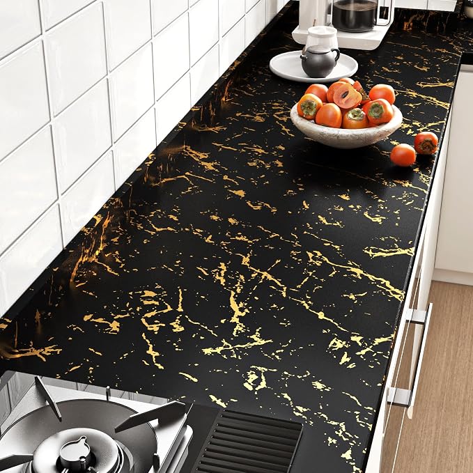 FunStick 24"x200" Modern Black and Gold Wallpaper Peel and Stick Wallpaper - Image 3