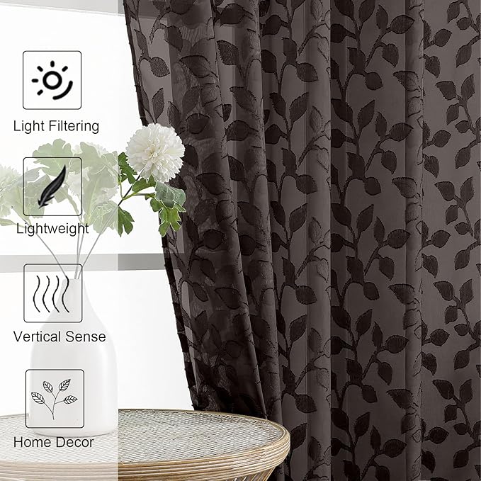 Chyhomenyc Chocolate Sheer Curtains 84 Inch Length 2 Panels Set, Light - Image 6