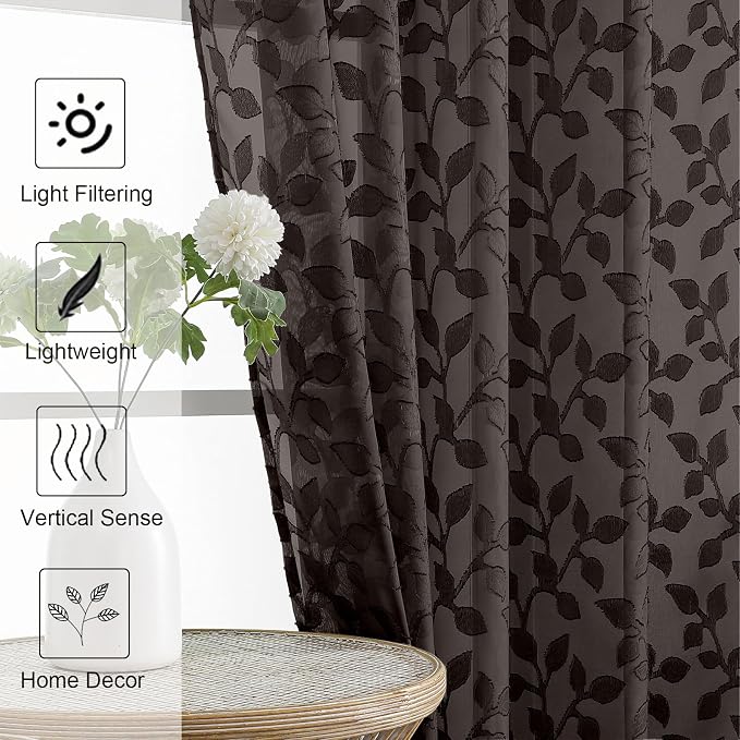 Chyhomenyc Chocolate Sheer Curtains 72 Inches Long 2 Panels Set, Light - Image 3