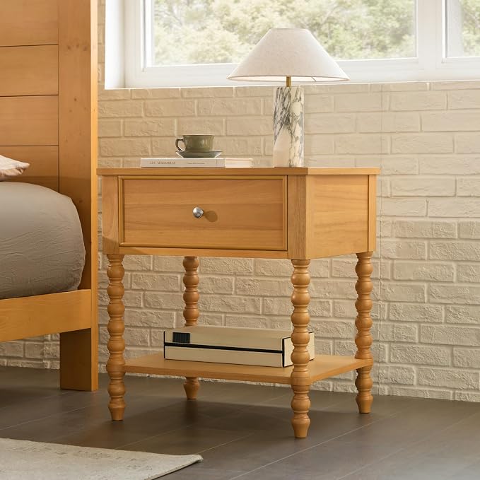 AMERLIFE 24" Wood Nightstand, Vintage Bedside Table by AMERLIFE
