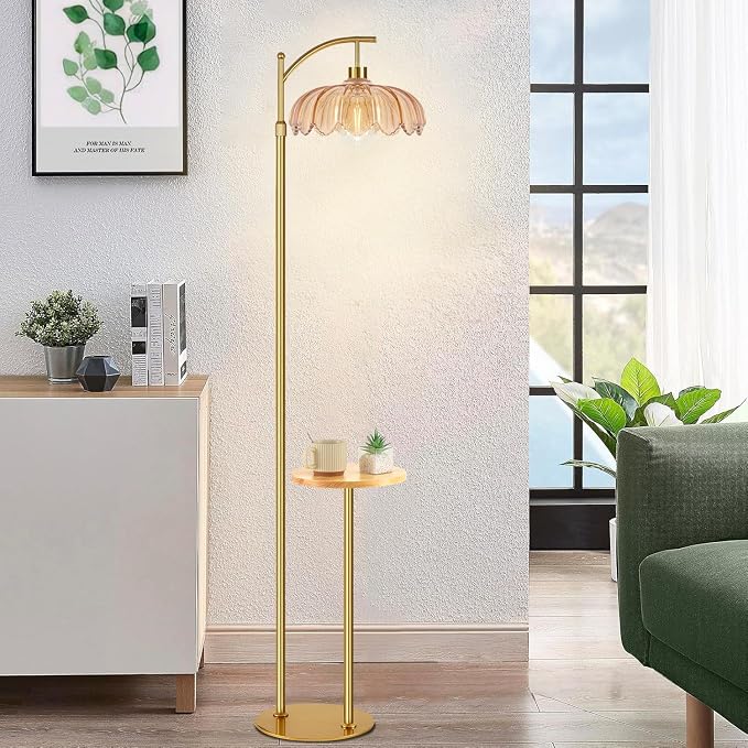 QIYIZM Gold Floor Lamp with Table and Shelves - Image 8