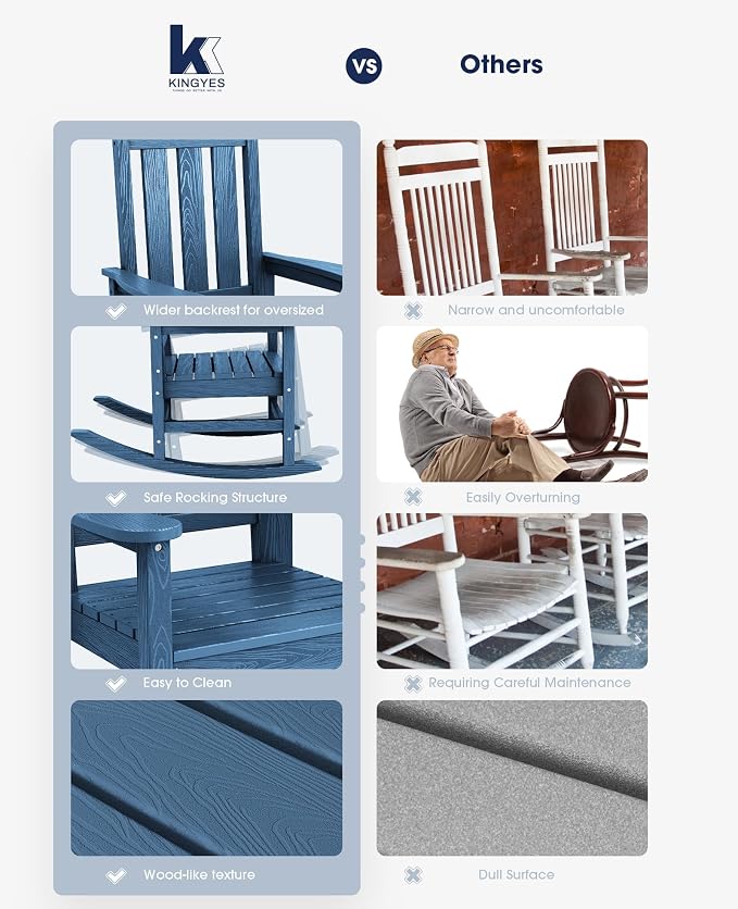 KINGYES Oversized Outdoor Rocking Chair Set of 6, All-Weather Patio Rocking - Image 7