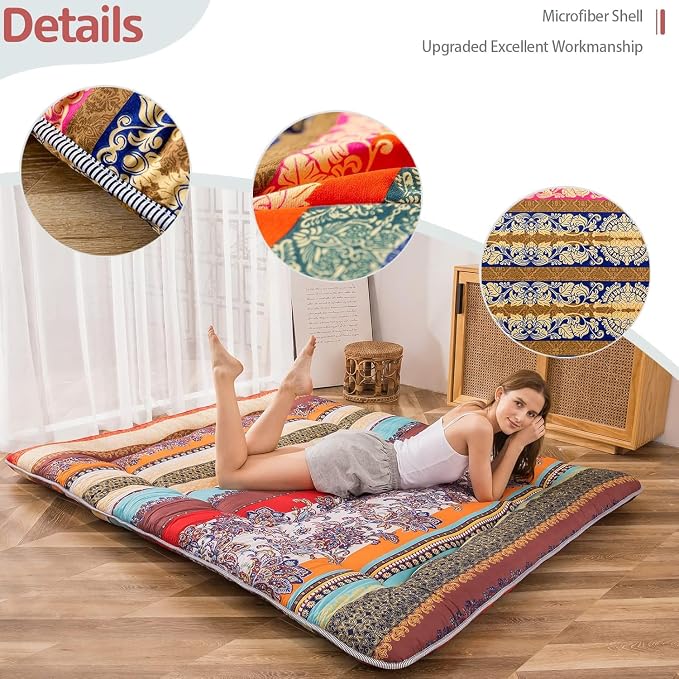 MAXYOYO Bohemian Retro Floor Mattress Vintage Floral Japanese Futon Mattress - Image 6