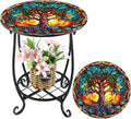 Cinnvoice Outdoor Side Table Round Small Mosaic Patio Accent Indoor End Plant by Cinnvoice