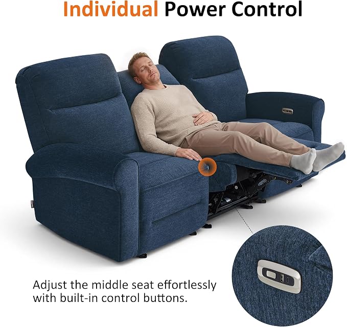 MCombo 87.8" Wall Hugger Power Reclining Sofa, 3-Seat Triple Recliner Couch - Image 7