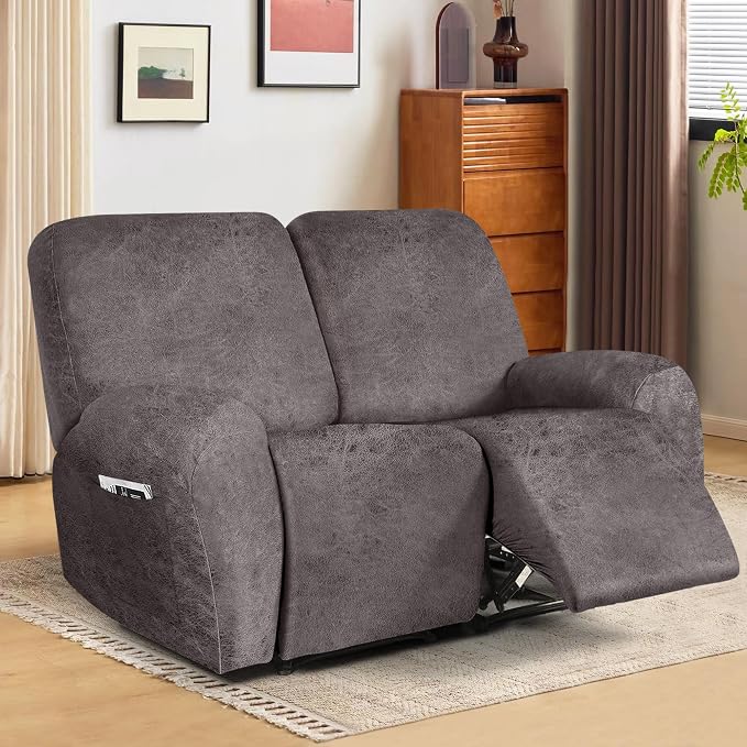 ANARACHON Leather Look Loveseat Recliner Cover, 6-Pieces Stretch Dual Recliner - Image 2