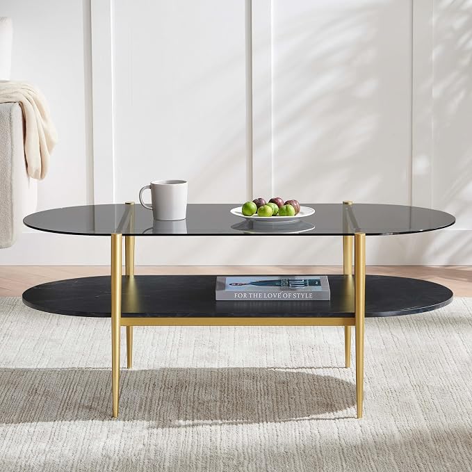 LumFurn Oval Glass Coffee Table, Mid-Century Modern Design, L41 x W21 x H17 inch - Image 5