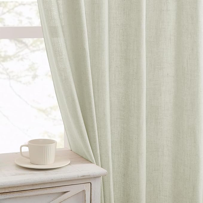 Joydeco Linen Curtains 108 Inch Length 2 Panel Sets, Light Filtering Curtains by JOYDECO