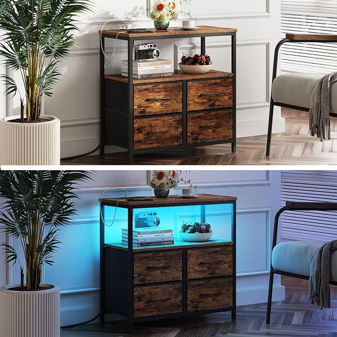 TUTOTAK LED Night Stand with Charging Station, Large Nightstand with USB and - Image 5