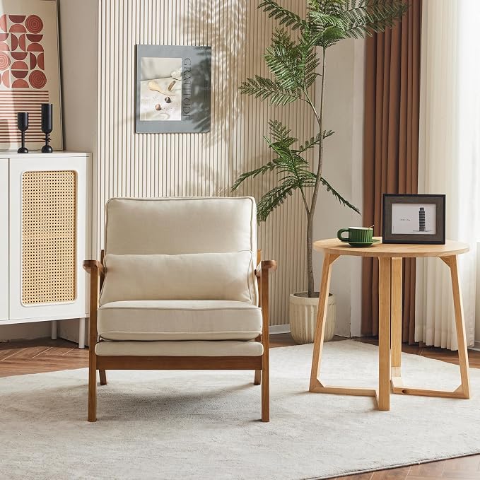 Karl home Accent Chair Wide Armrest Mid-Century Lounge Chair Linen Fabric - Image 5