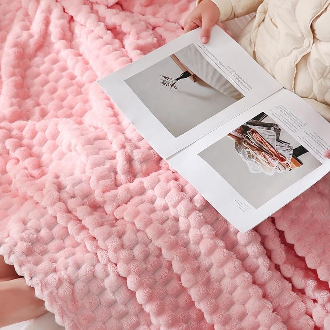 Puncuntex Light Pink Throw Blanket 108"×90" inches Fuzzy 3D Jacquard Decorative - Image 3