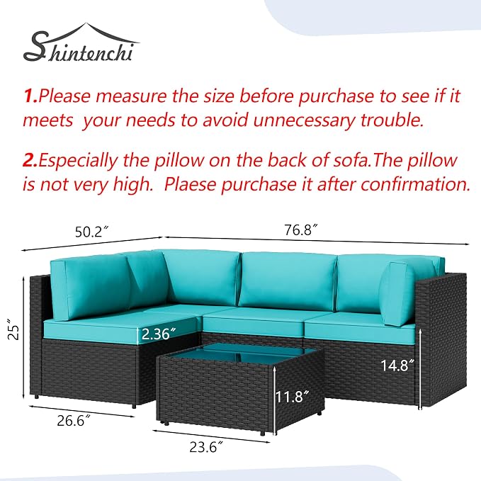 Shintenchi 5 Pieces Outdoor Patio Sectional Sofa Couch, Patio Conversation Sets - Image 7