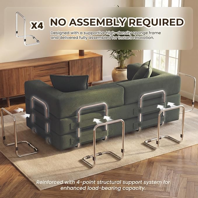 GRUSIGN 78 Inch Convertible Sofa Bed, 5-in-1 Futon Sofa Bed Pull Out Couch - Image 4