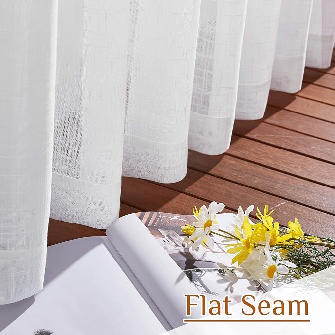 NICETOWN White Sheer 108 inch Curtains, Rod Pocket & Back Tab Semi Linen Sheer - Image 8