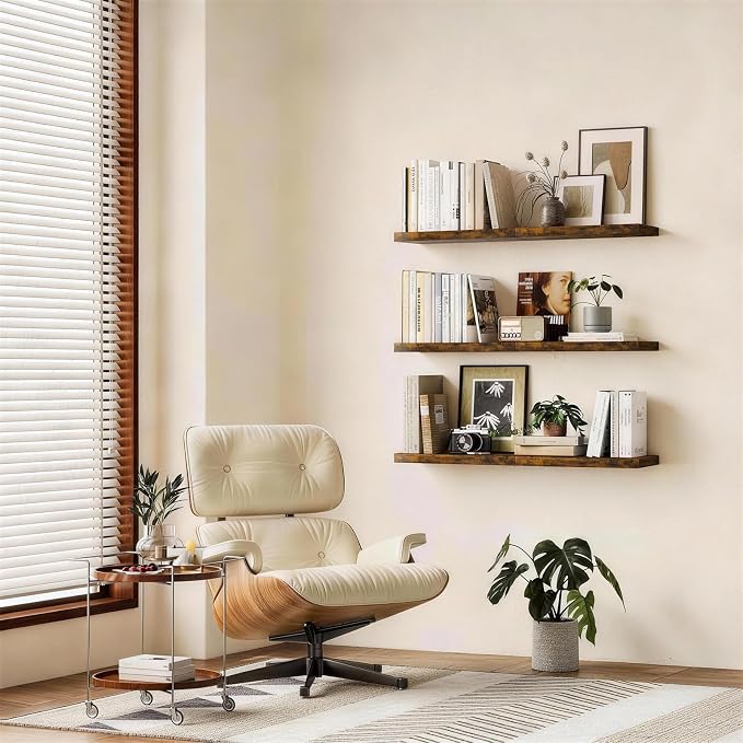 BAYKA Floating Shelves for Wall, 22.5 Inch Rustic Wood Wall Mounted Shelving - Image 2