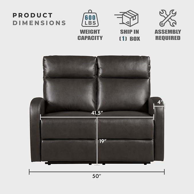 Lexicon Manual Reclining Loveseat, Faux Leather Loveseat Recliner, Wall Hugger - Image 5