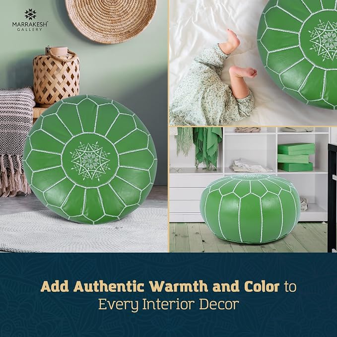 Marrakesh Gallery Genuine Leather Round Pouf Unstuffed - Image 9