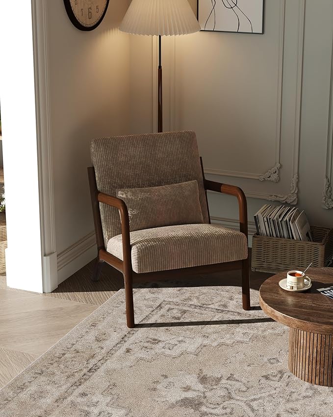 Garvee Mid-Century Modern Accent Chair, Wide-Wale Corduroy Upholstery, Solid by Garvee