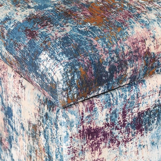Adeco 18 Inch High Cube Ottoman Storage, Linen Chair Foot Stools, Upholstered - Image 5