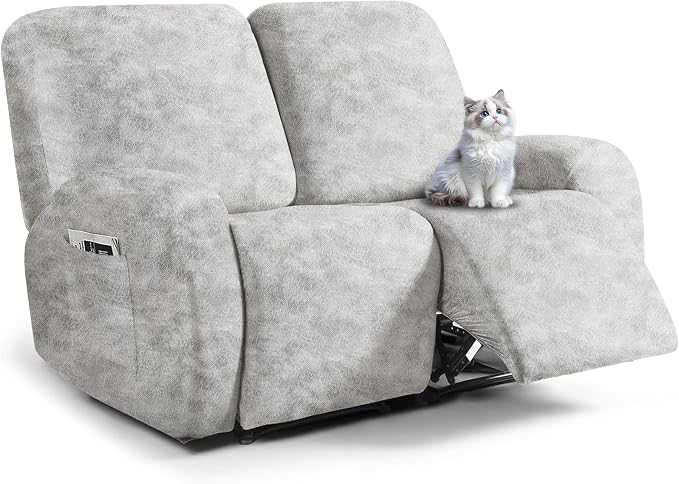 ANARACHON Leather Look Loveseat Recliner Cover, 6-Pieces Stretch Dual Recliner by ANARACHON